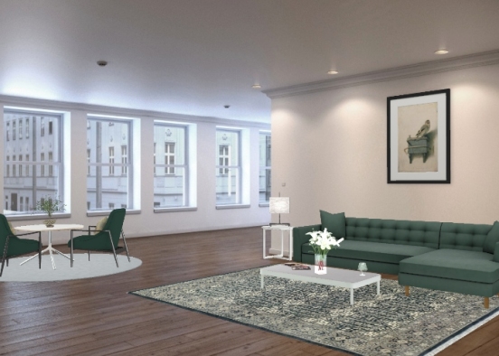 Teal&white living room Design Rendering