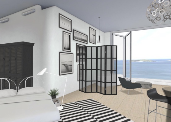 black and white hotel room  Design Rendering