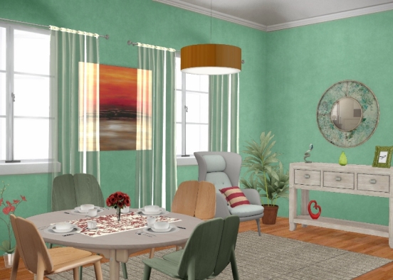 Green&Red Dining Room Design Rendering