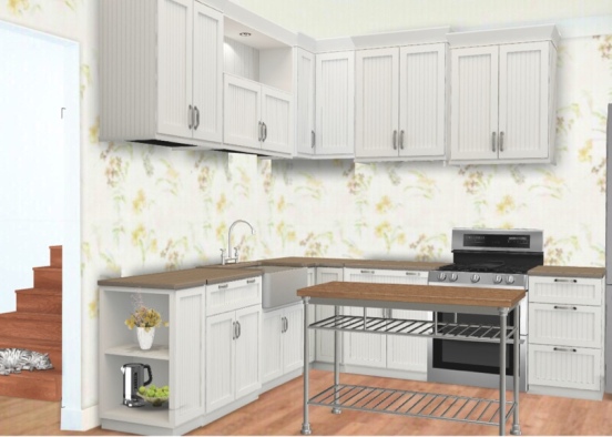 Yellow floral kitchen  Design Rendering