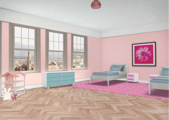 Pink twins bedroom Design Rendering