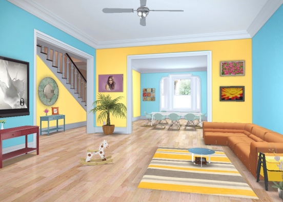 Contmporary colourful living room Design Rendering