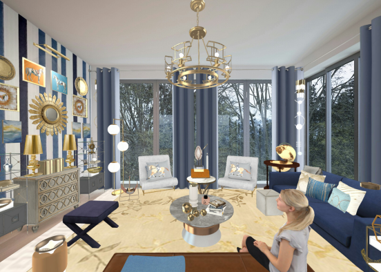 Ecletic glam living room Design Rendering