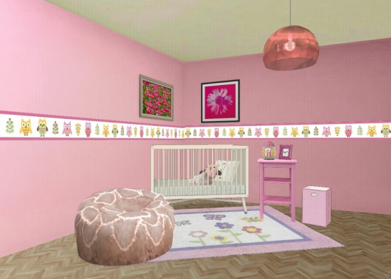 Simple Pink baby girl room Design Rendering