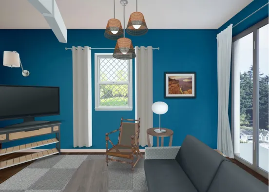 # living room blue Design Rendering