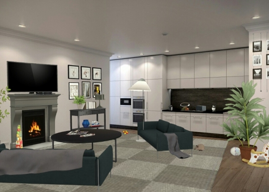 Living room/Kitchen for family  Design Rendering