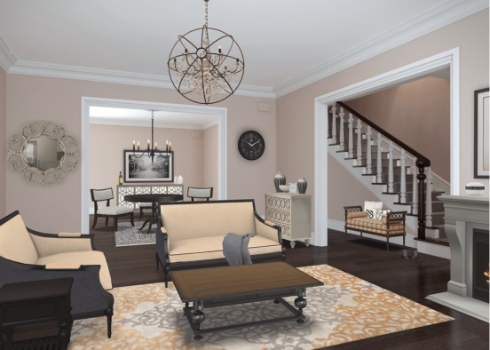 Traditional Living and Dining  Design Rendering