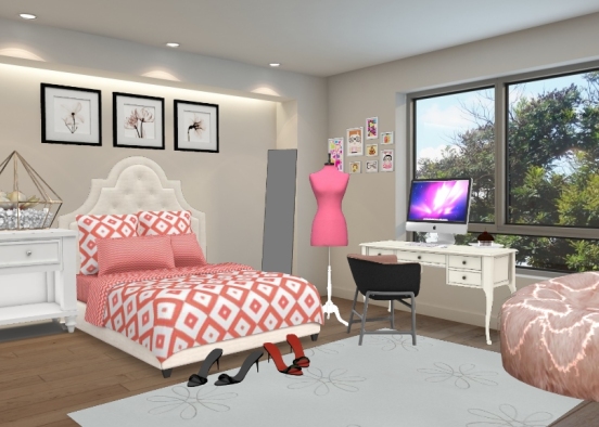 Teen Girl's Bedroom. Design Rendering