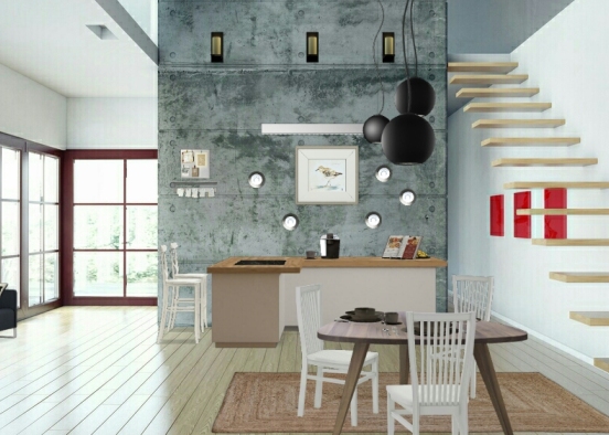 Dining room/ Kitchen Design Rendering