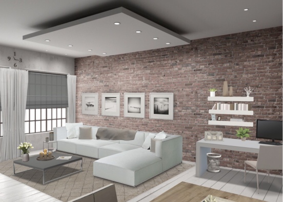 white-beige-grey living room Design Rendering