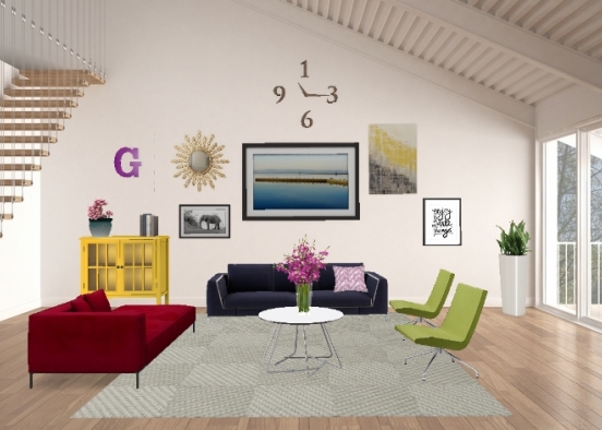 Very modern and colorful living room  Design Rendering