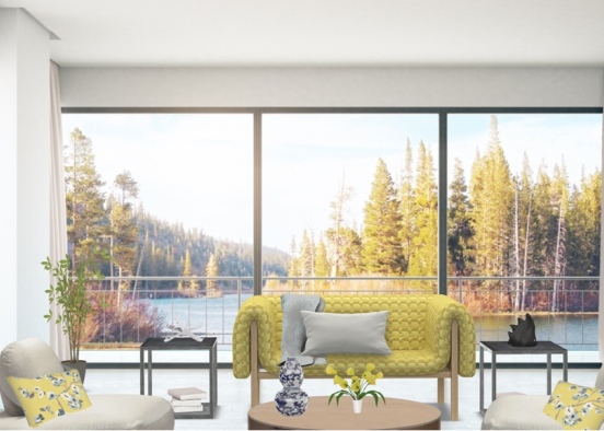 Colorful Lakeside Living Room Design Rendering