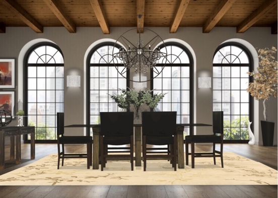 Wood and Crystal dining room Design Rendering