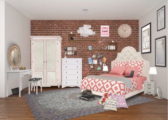 Retro girl teen room Design Rendering