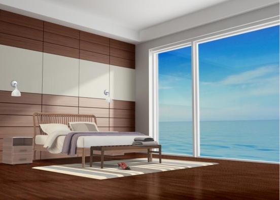 A bedroom where you can relax with the sea sights Design Rendering
