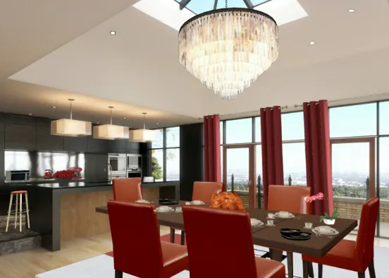 Combine dining room and kitchen with warm colors,really ready for guests😍😍😍😍😍😍 Design Rendering