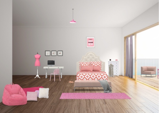 Teen Girl Room Design Rendering