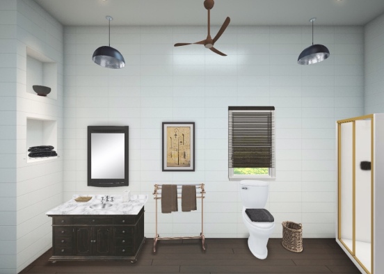 Retro Black and White Bathroom Design Rendering