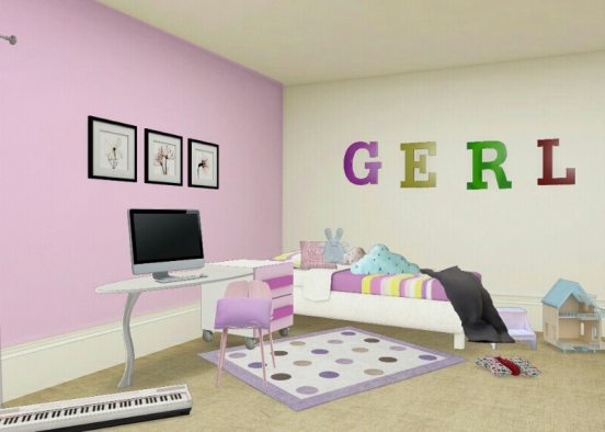 Simple gerls bedroom Design Rendering