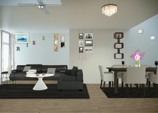 Small Apartment dining and living area Design Rendering