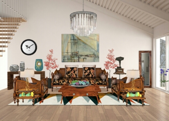 Traditional matching living room Design Rendering