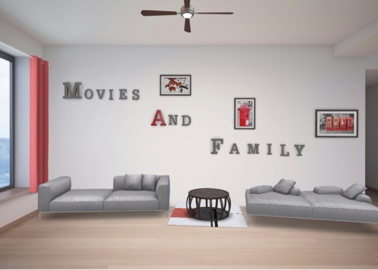 red and grey living room Design Rendering