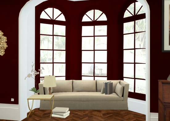 Wine-red reading room Design Rendering