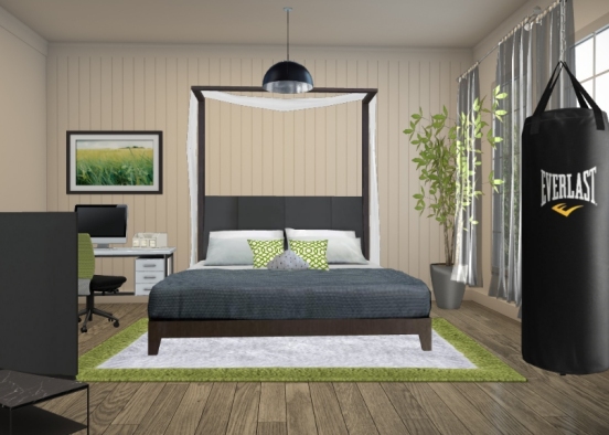 Teem boy bedroom with green akcents Design Rendering