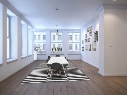 comedor en blanco y negro