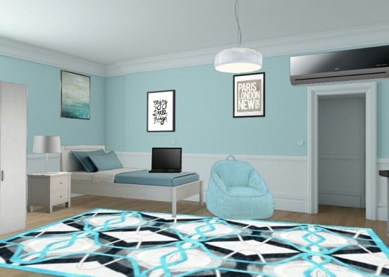 Blue Teen bedroom Design Rendering