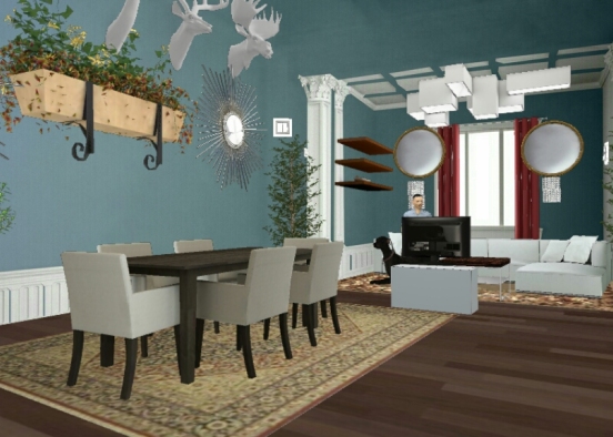 Dining room and living room Design Rendering