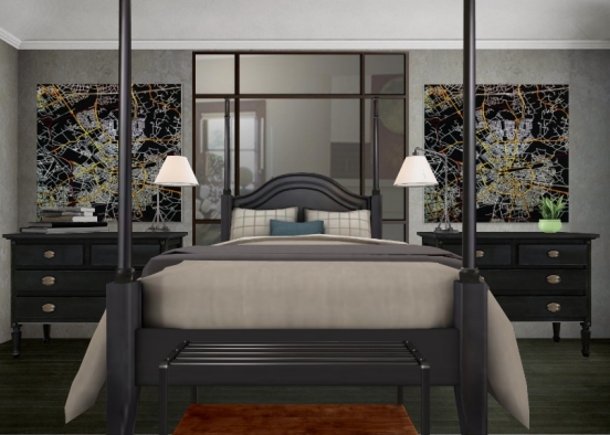 Industrial Inspired Bedroom Design Rendering