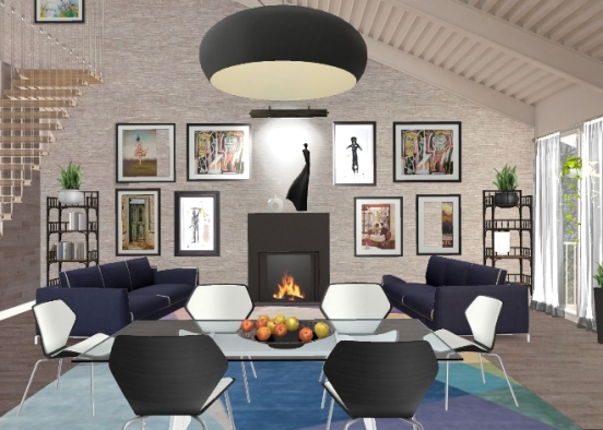 Bright living room with art gallery Design Rendering