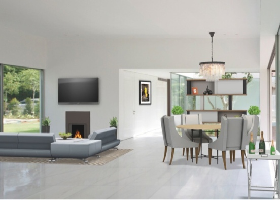 An Open Living Room Design Rendering