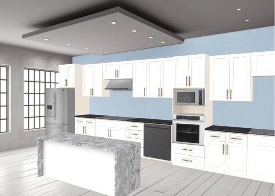 White and blue kitchen Design Rendering