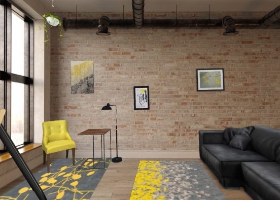 Yellow and black living room  Design Rendering