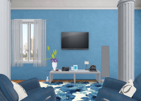 the blue living room  Design Rendering
