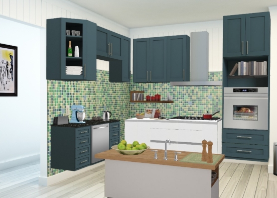 Kitchen in blue Design Rendering