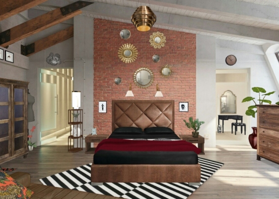 Chambre parentale loft indus Design Rendering