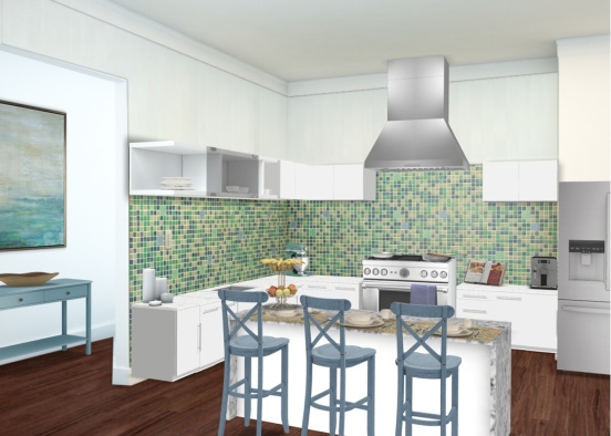 Green and blue kitchen  Design Rendering