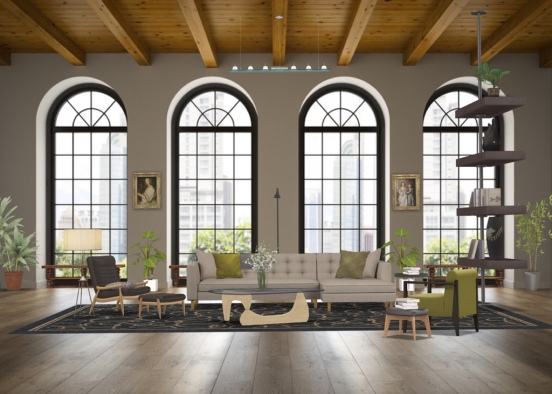 Classical Industrial Living Room Design Rendering