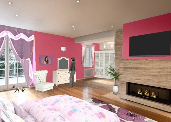 Camera da letto rosa confetto Design Rendering