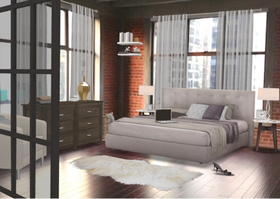 Industrial Loft Bedroom Design Rendering