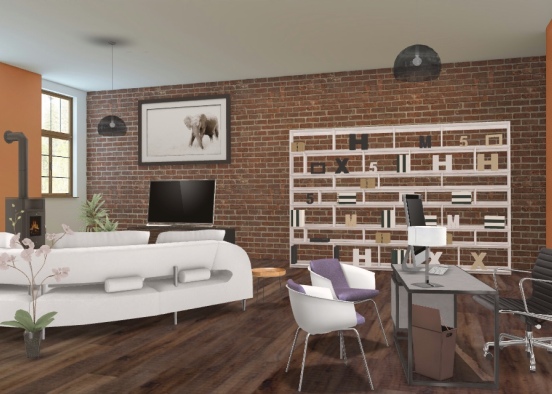 Office & Living Room  Design Rendering