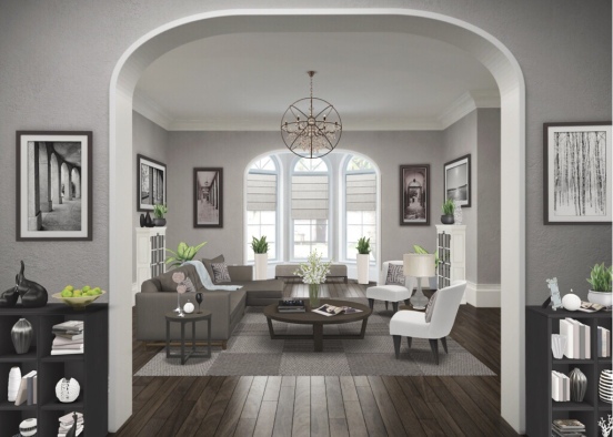 Gray Glam Living Room Design Rendering
