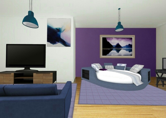 Purple blue bedroom Design Rendering
