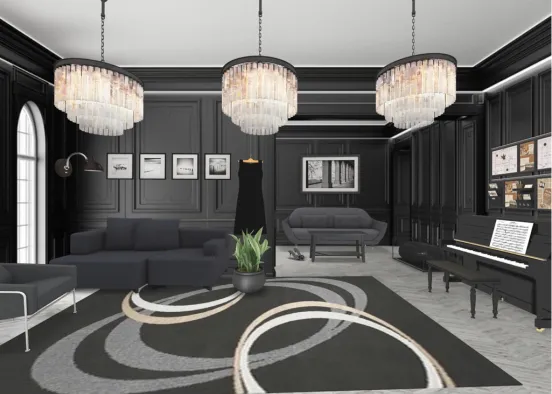 nice black living room Design Rendering