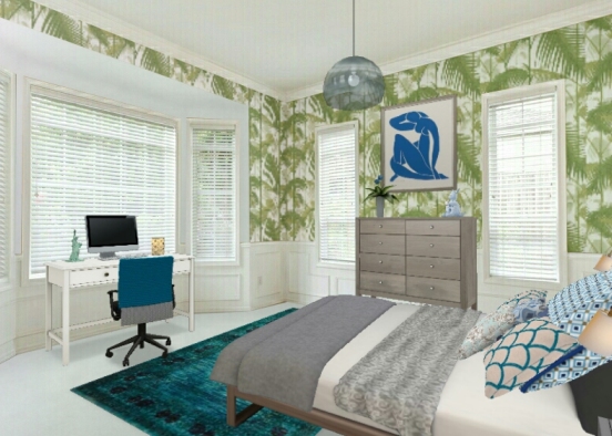 Blue, nature bedroom Design Rendering