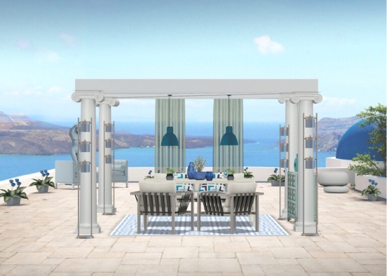 Family-Dinner above the roofs of Greece Design Rendering