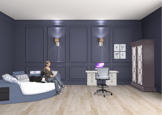 cute blue bedroom Design Rendering